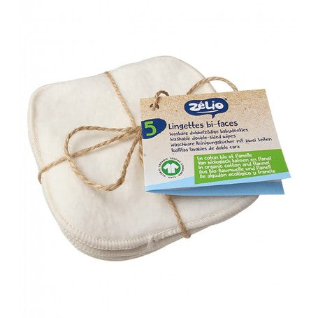 Set of 5 two-sided washable wipes